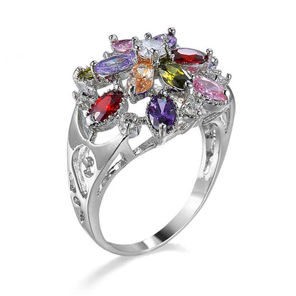 Jewel-tone Crystal & Cubic Zirconia Oval-Cut Flower Ring-4