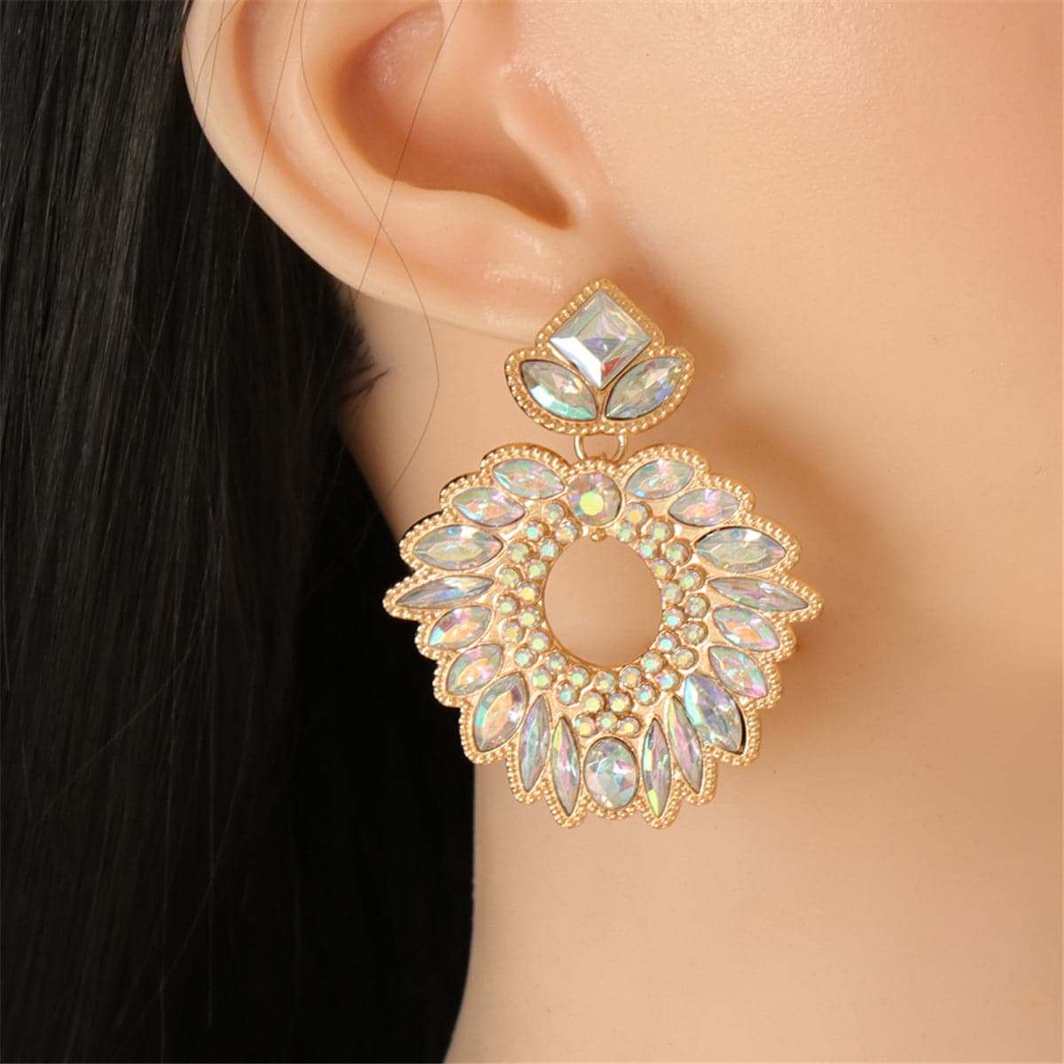Crystal & Cubic Zirconia Geometric Drop Earrings-1