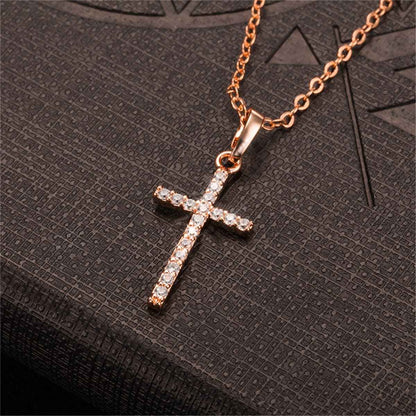 Cubic Zirconia & Rose Goldtone Cross Pendant Necklace-2