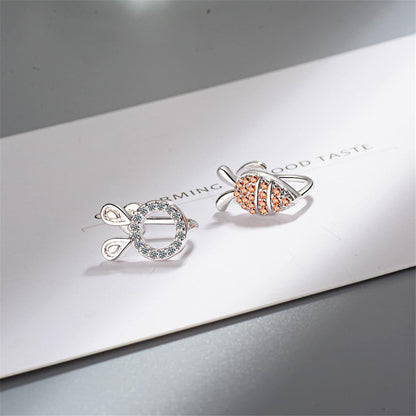 Orange Cubic Zirconia & Silvertone Radish Rabbit Asymmetrical Stud Earrings