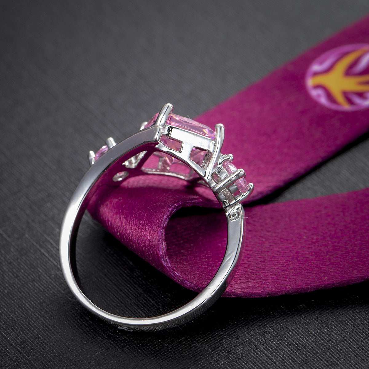 Pink Crystal & Cubic Zirconia Curve Princess-Cut Ring-3
