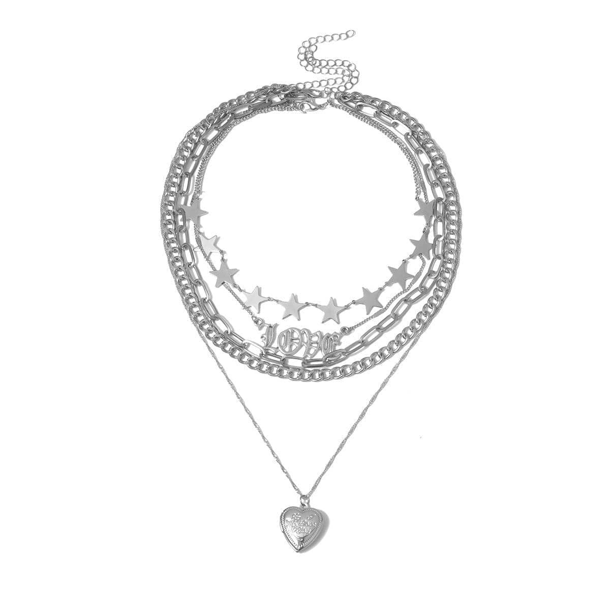 Silvertone 'Love' & Star Pendant Necklace