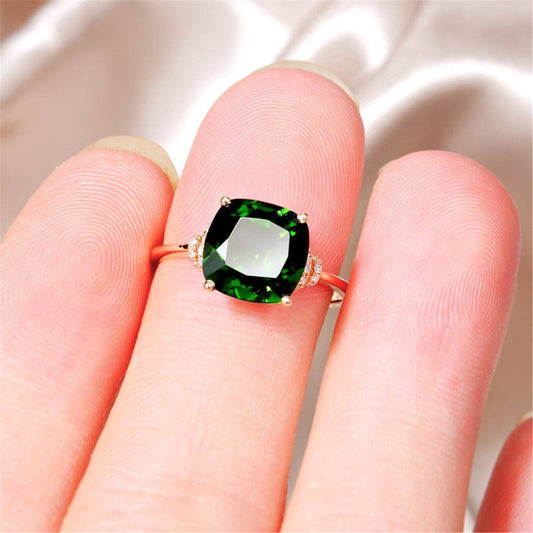 Green Crystal & Cubic Zirconia Princess-Cut Ring-1