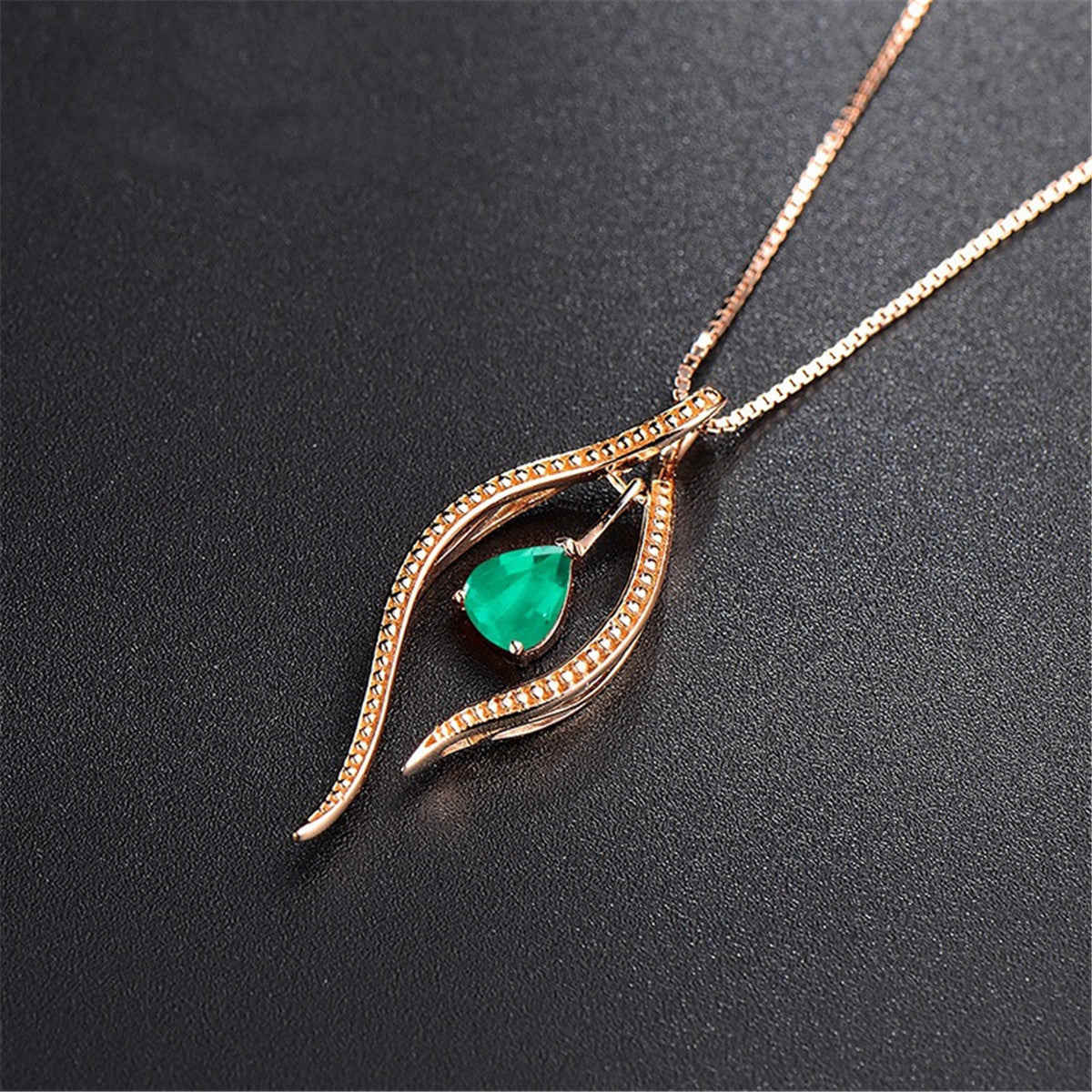 Green Cubic Zirconia Goldtone Trillion Pendant Necklace