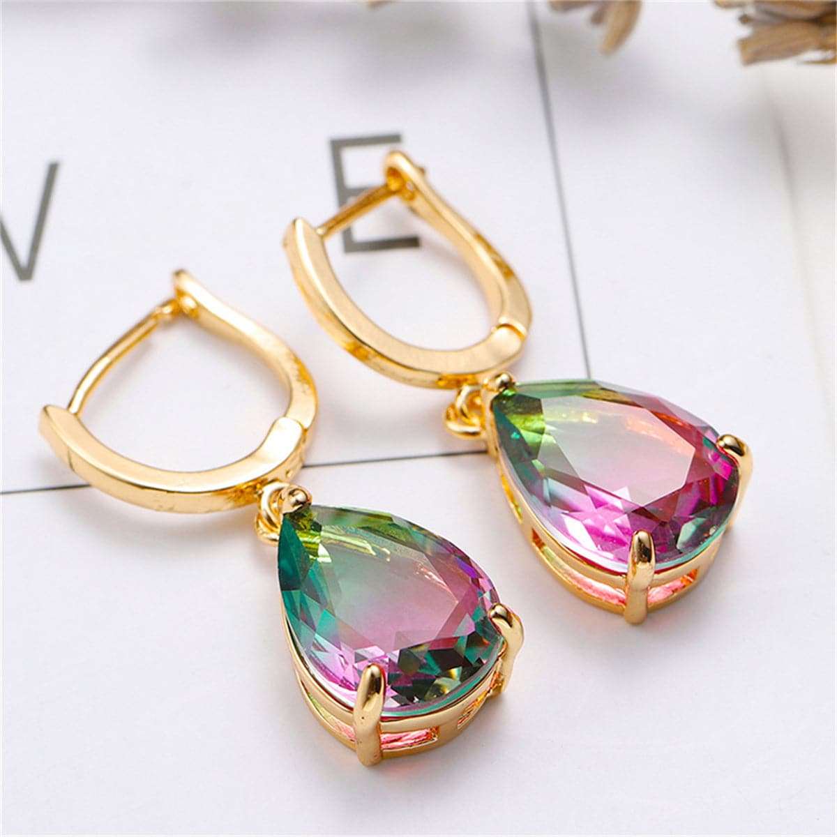Green & Red Crystal Teardrop Earrings