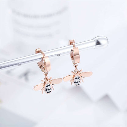 Cubic Zirconia & Rose Gold-Plated Bee Drop Earrings
