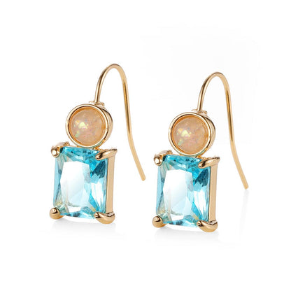 Sky Blue Crystal & Resin Goldtone Square Hook Earrings