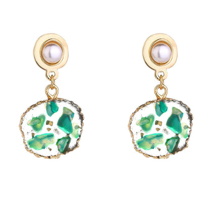Green Resin & Pearl Goldtone Tiered Drop Earrings
