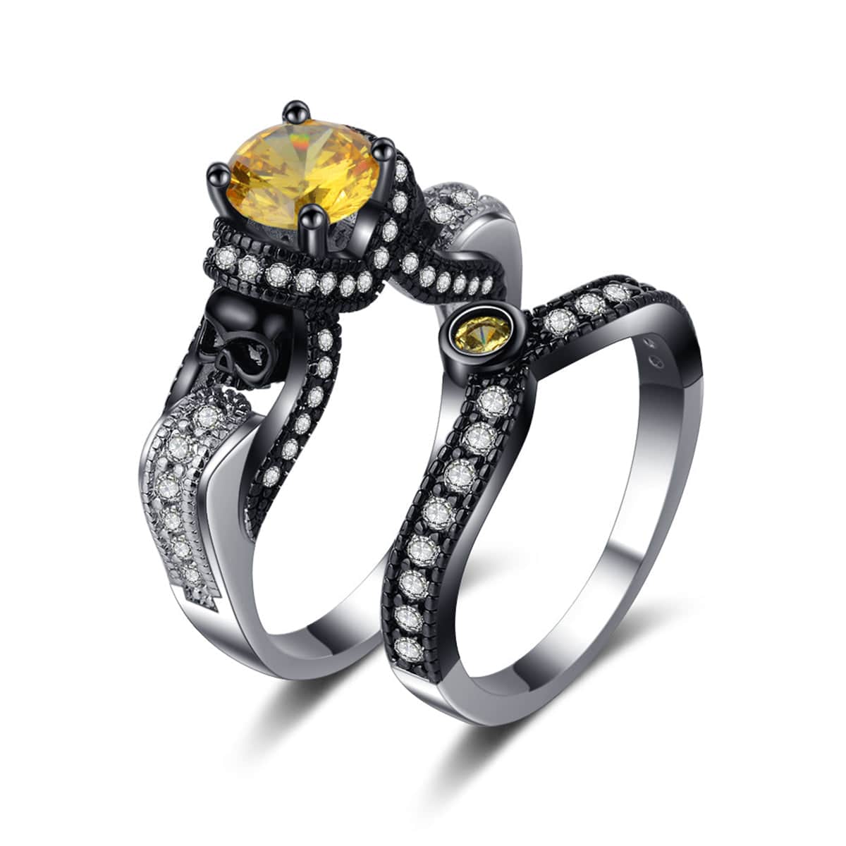 Yellow Crystal & Cubic Zirconia Skull Ring Set-2