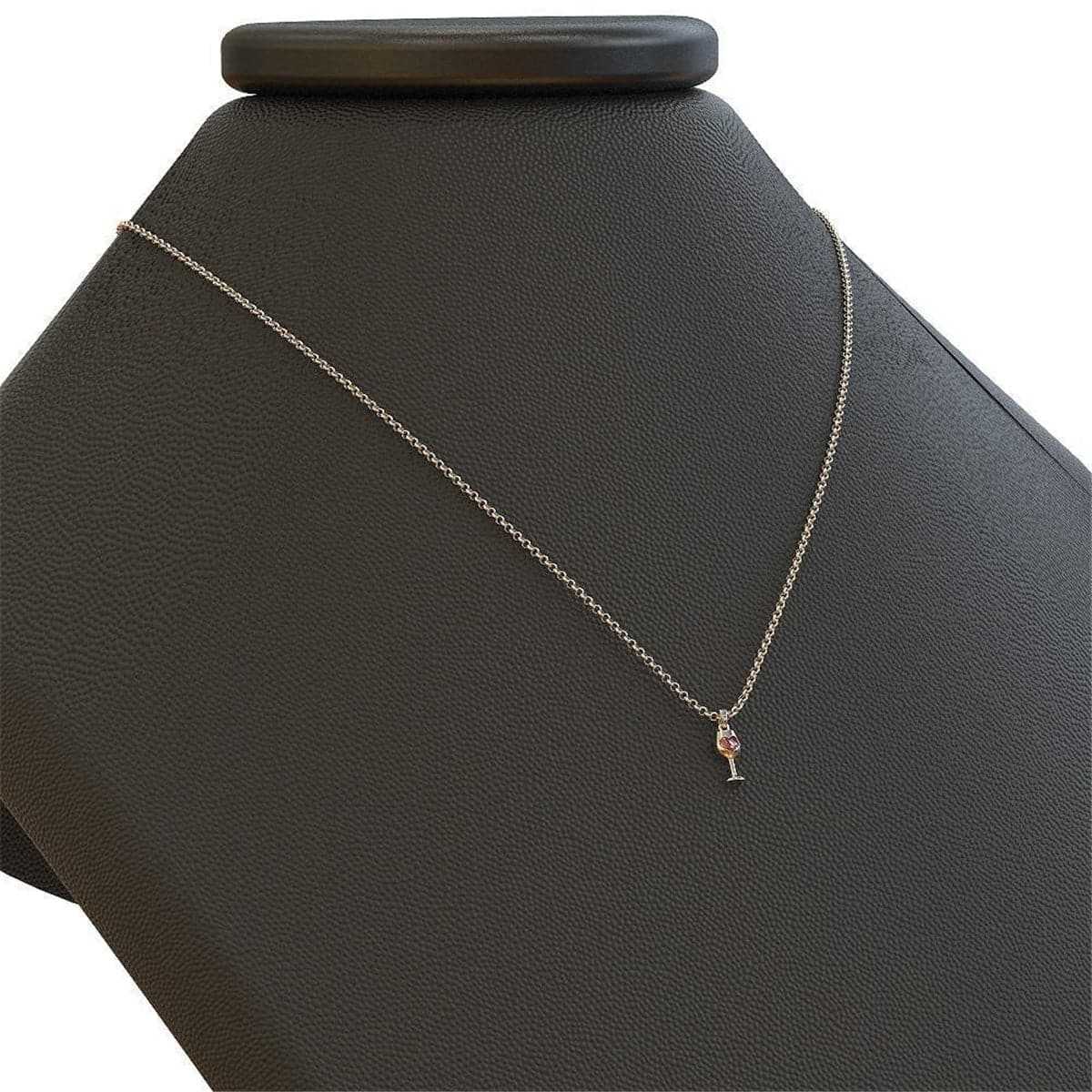 Red Crystal & Silvertone Heart Cut Wine Glass Pendant Necklace