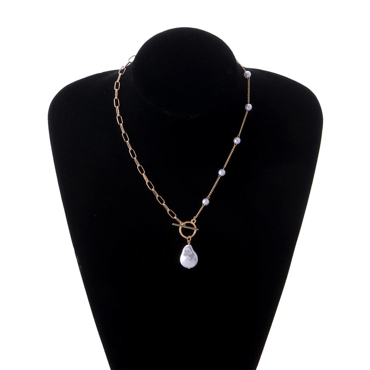 Pearl & Goldtone Asymmetric Pendant Necklace