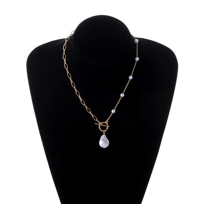 Pearl & Goldtone Asymmetric Pendant Necklace
