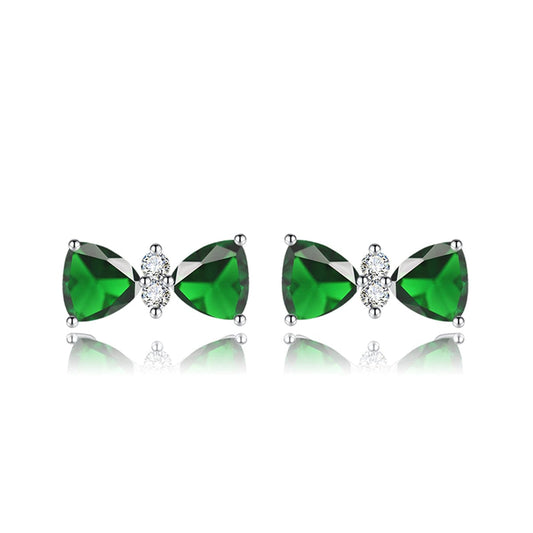 Cubic Zirconia & Green Crystal Bow Stud Earrings