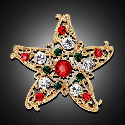Cubic Zirconia & Goldtone Filigree Star Brooch