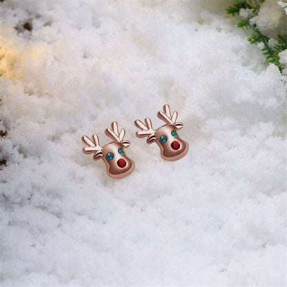 Cubic Zirconia & Rose Goldtone Reindeer Stud Earrings
