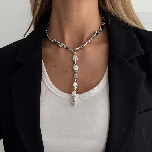 Silvertone Hammered Drop Y-Necklace