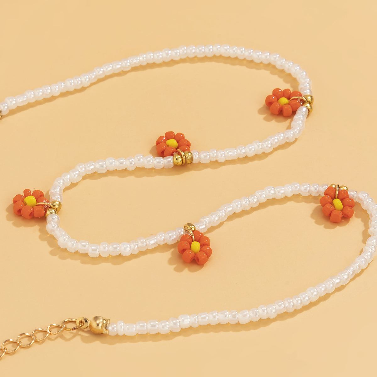 Orange Howlite & Goldtone Mum Choker Necklace