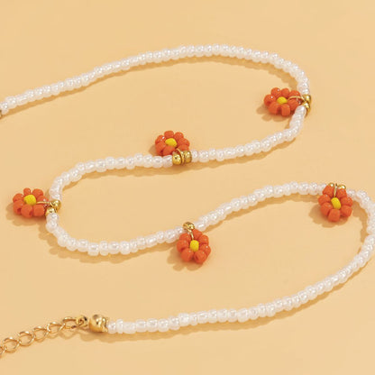 Orange Howlite & Goldtone Mum Choker Necklace