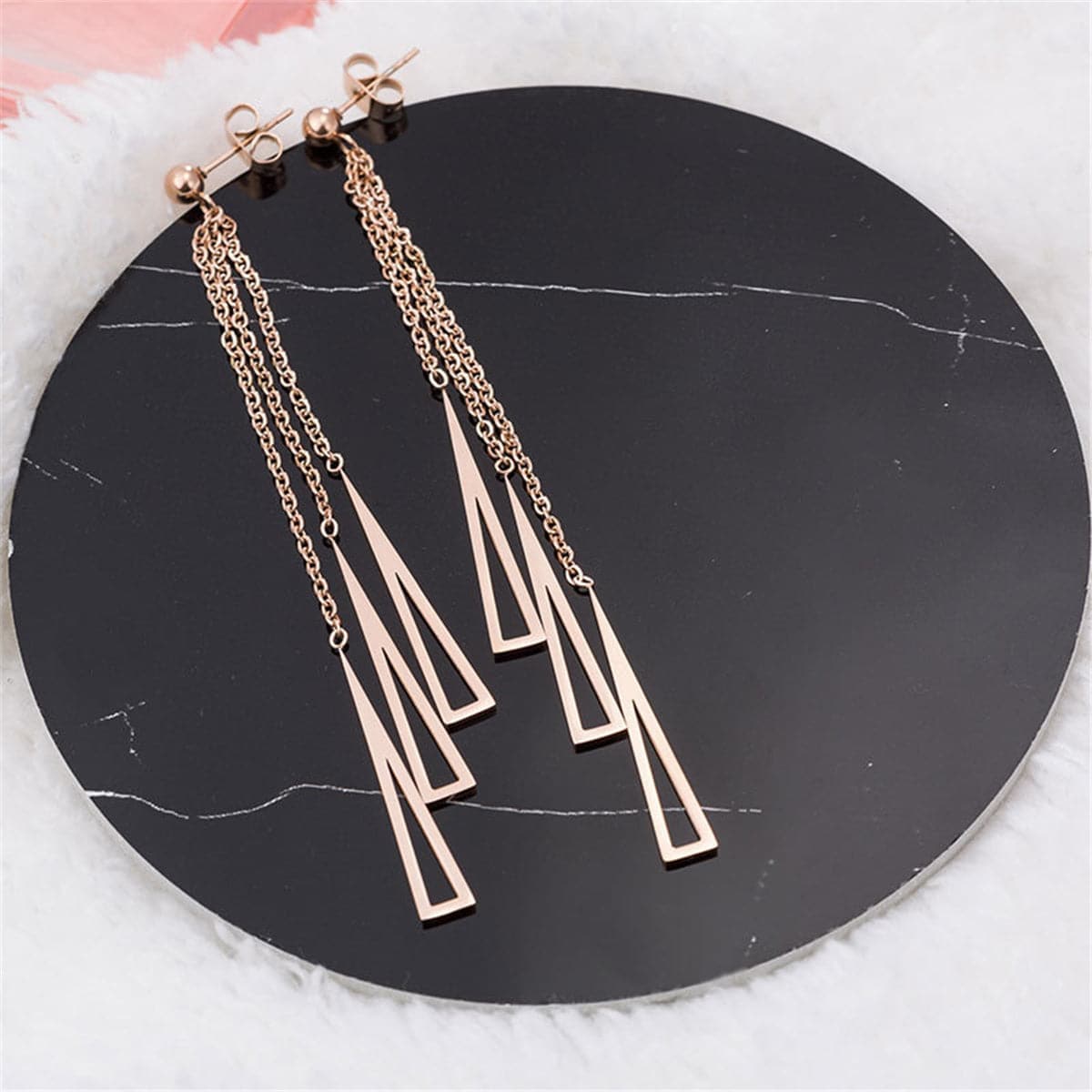 Rose Goldtone Openwork Tassel Drop Earrings
