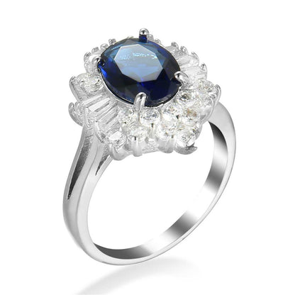 Navy Crystal & Cubic Zirconia Silvertone Flower Ring-4