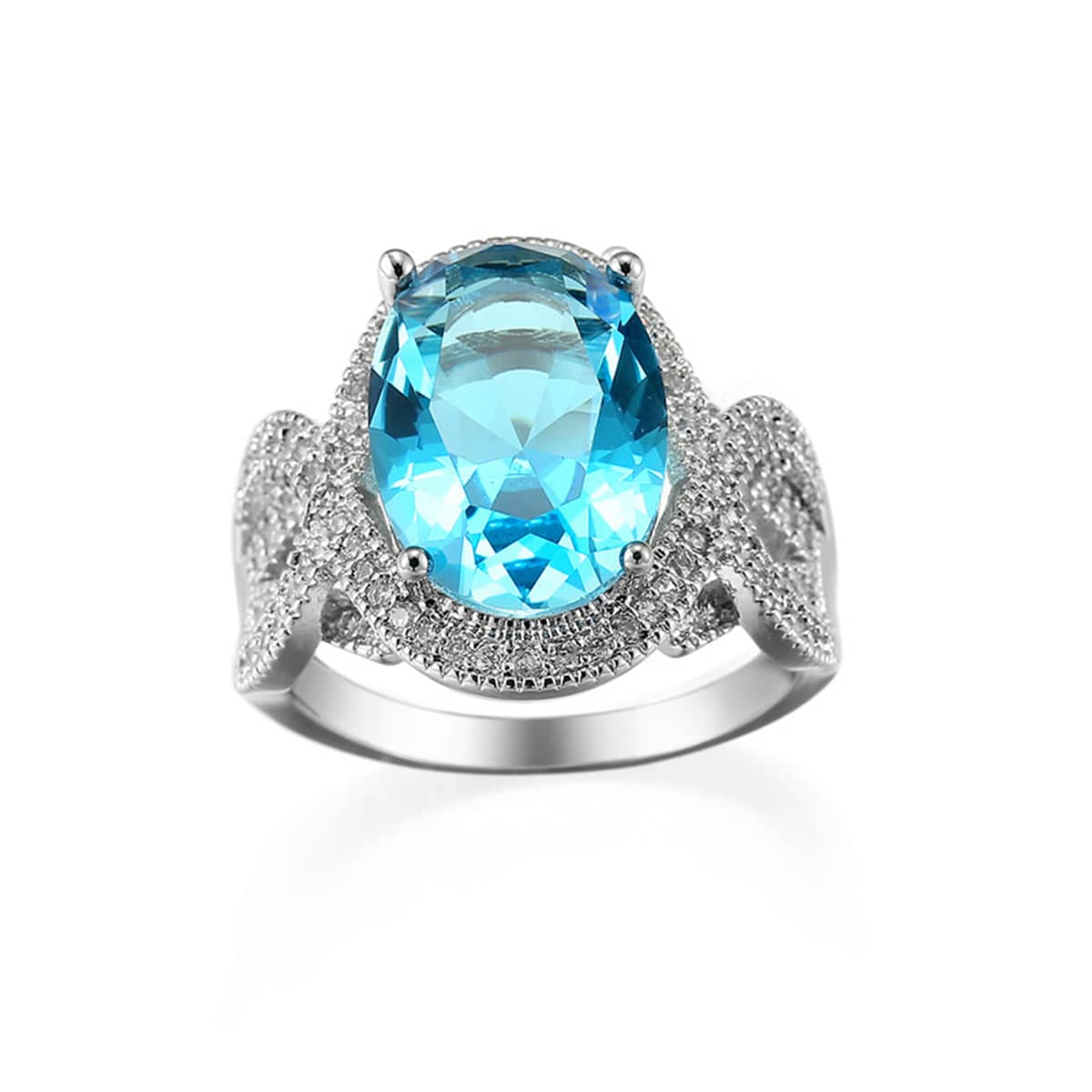 Sea Blue Crystal & Cubic Zirconia Oval-Cut Ring-5