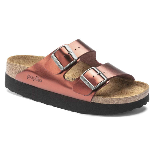 Birkenstock Women's Arizona Platform Leather Metallic Dark Tourmaline Sandals