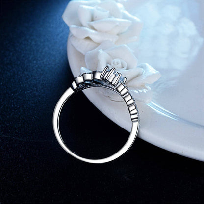 Cubic Zirconia & Silvertone Crown Ring-5