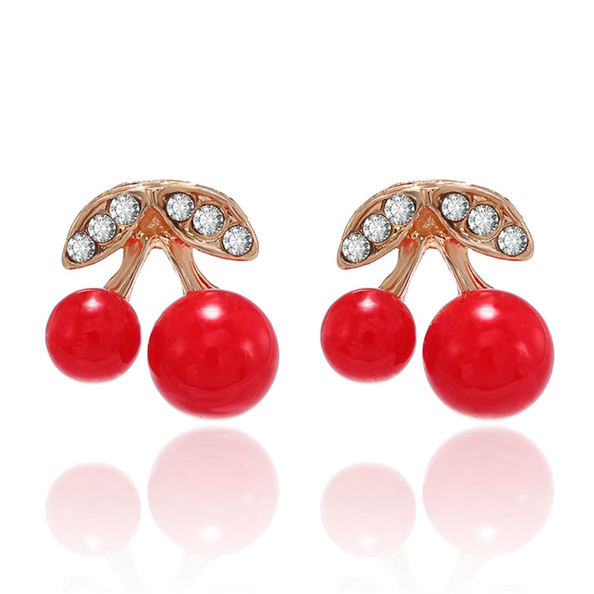 Cubic Zirconia & Resin Goldtone Cherry Stud Earrings