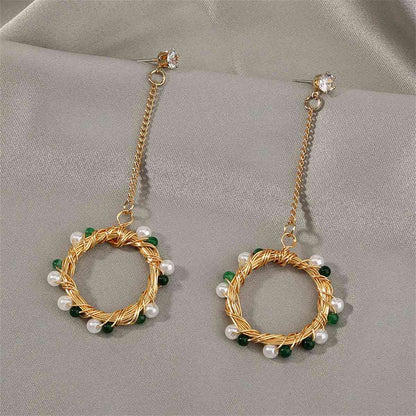 Pearl & Cubic Zirconia Goldtone Open Circle Drop Earrings