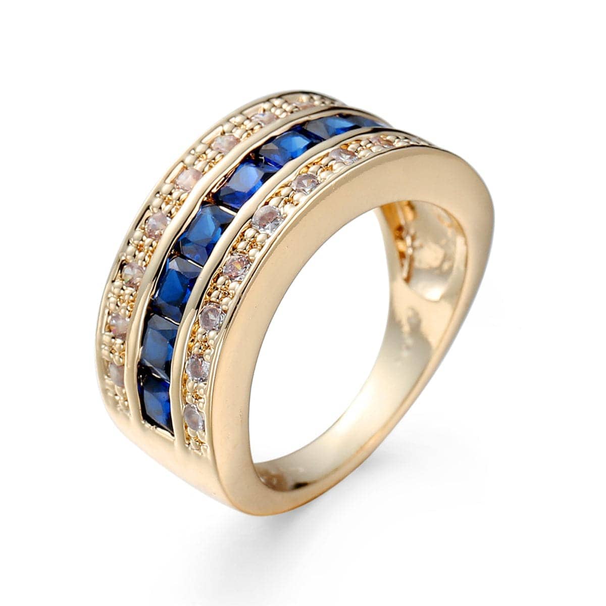 Navy Crystal & Cubic Zirconia Goldtone Princess-Cut Band Ring