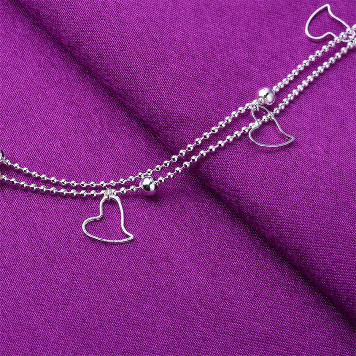Silvertone Open Heart Layered Anklet