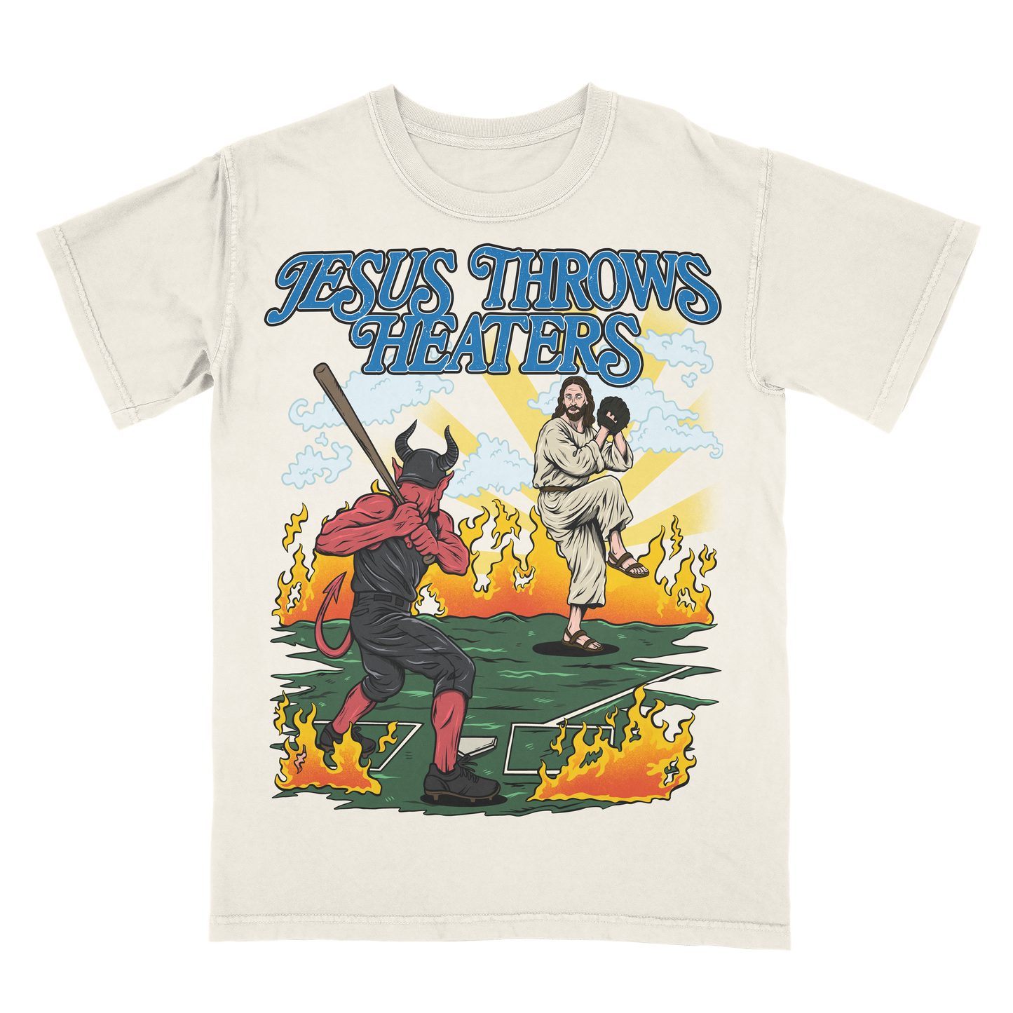 Jesus Throws Heaters Limited Edition Christian Baseball Graphic T-Shirt