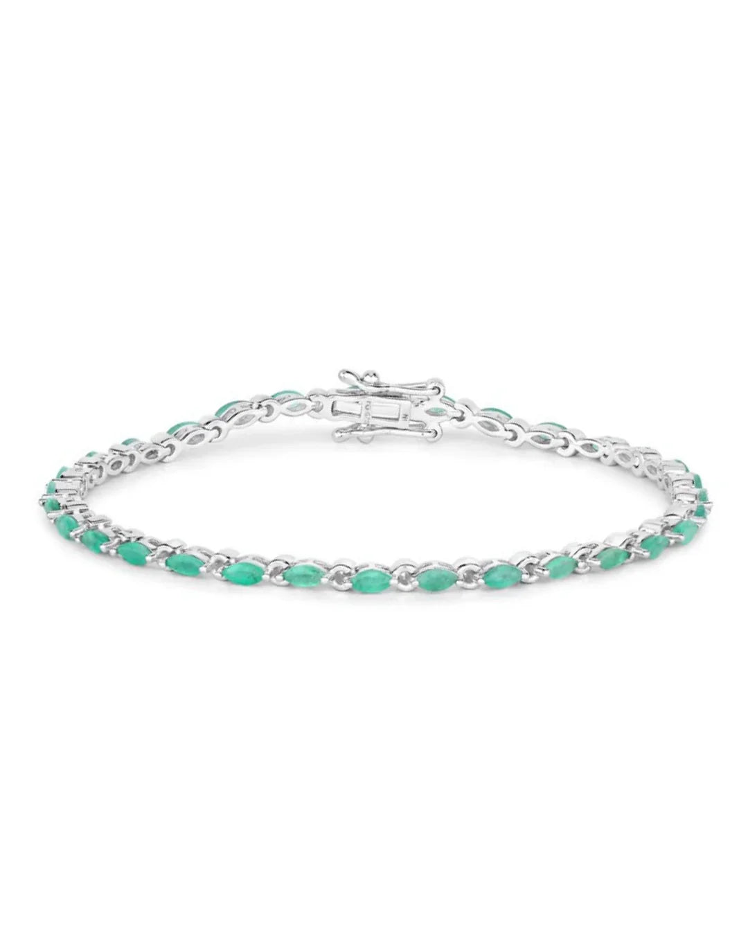 3.24 Ct Marquise Green Zambian Emerald Prong Sterling Silver Link Bracelet