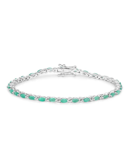 3.24 Ct Marquise Green Zambian Emerald Prong Sterling Silver Link Bracelet