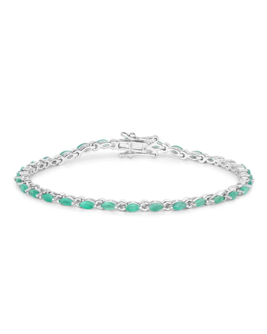 3.24 Ct Marquise Green Zambian Emerald Prong Sterling Silver Link Bracelet
