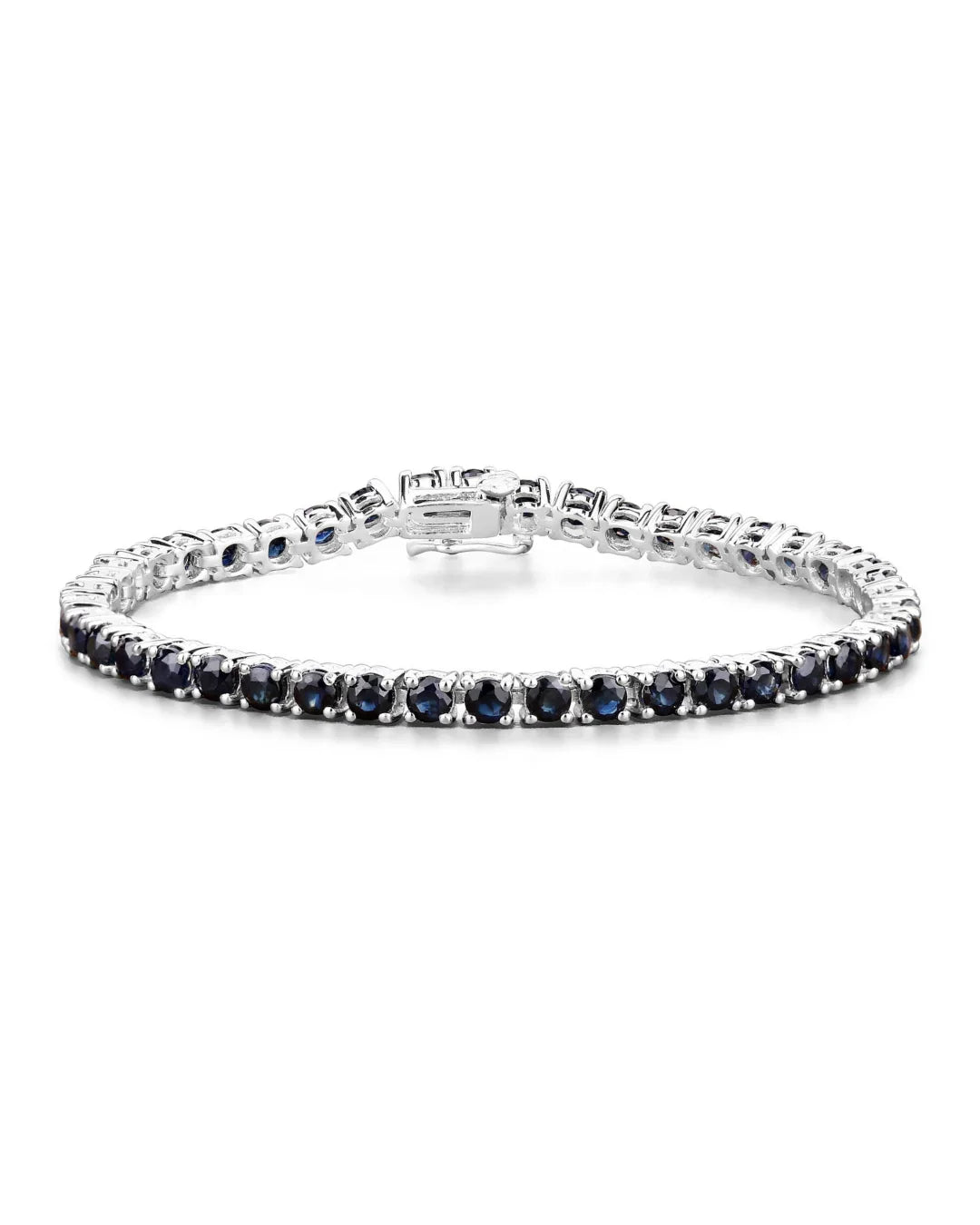 8.36 Ct Round Blue Sapphire Prong Sterling Silver Tennis Bracelet