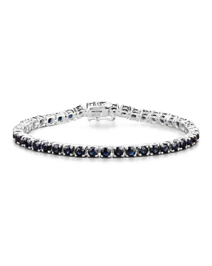 8.36 Ct Round Blue Sapphire Prong Sterling Silver Tennis Bracelet