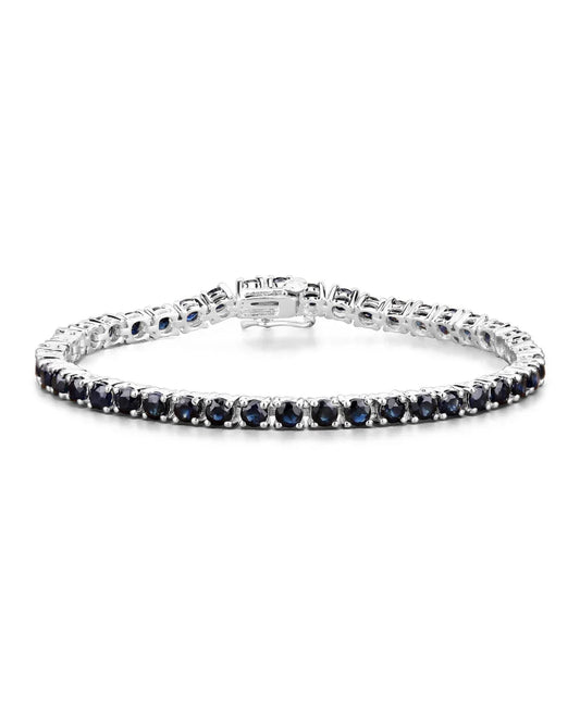 8.36 Ct Round Blue Sapphire Prong Sterling Silver Tennis Bracelet