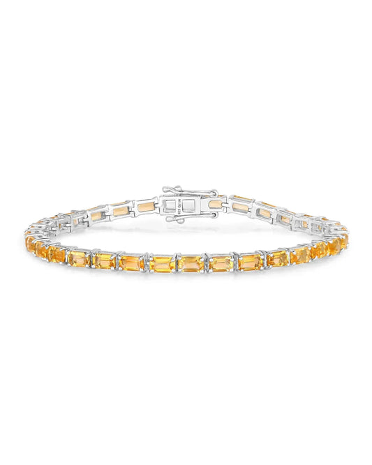 12.80 Ct Octagon Yellow Citrine Prong Sterling Silver Tennis Bracelet