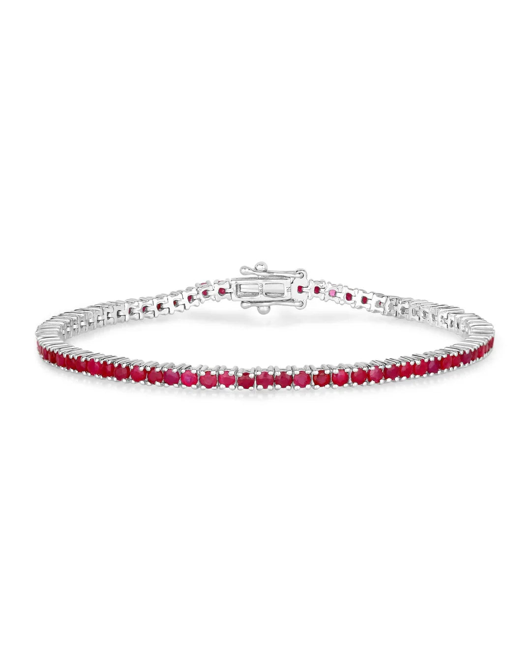 4.44 Ct Round Pink Ruby Prong Sterling Silver Tennis Bracelet
