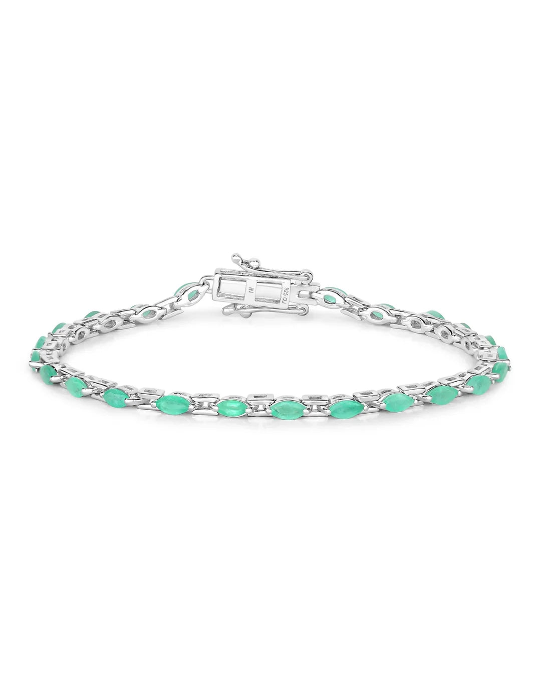 2.88 Ct Oval Emerald Prong Sterling Silver Tennis Bracelet