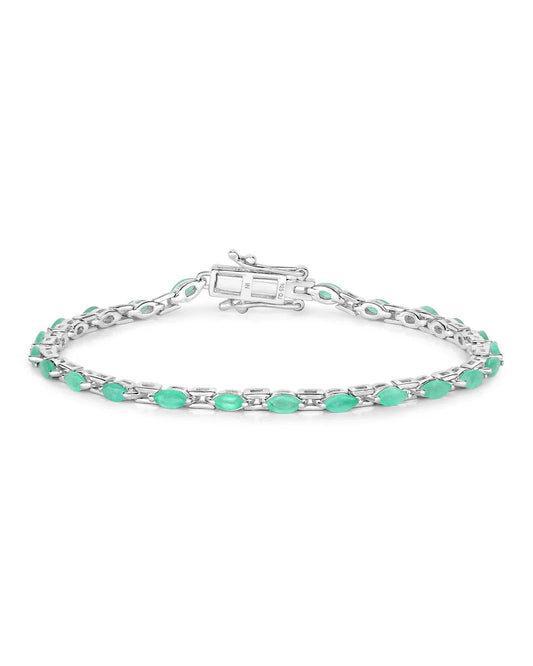 2.88 Ct Oval Emerald Prong Sterling Silver Tennis Bracelet