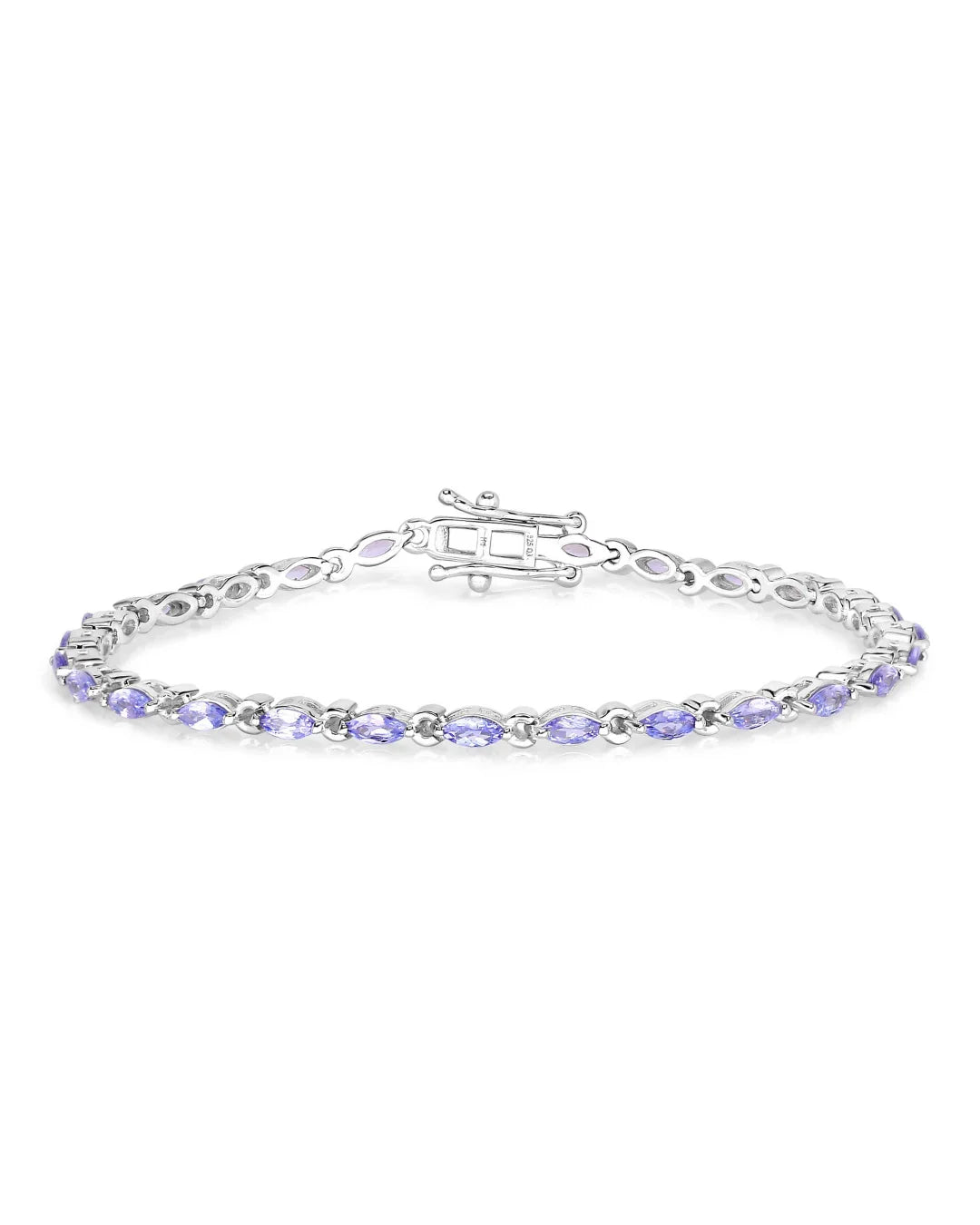 3.78 Ct Marquise Violet Tanzanite Prong Sterling Silver Tennis Bracelet