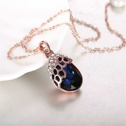 Blue Cubic Zirconia & Rose Goldtone Teardrop Pendant Necklace