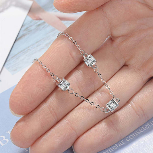 Cubic Zirconia & Silvertone Cage Charm Bracelet