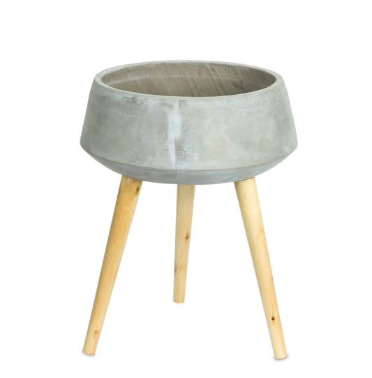 Melrose International Cement Bowl Planter with Wood Legs 17.5"H