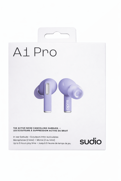 Sudio A1 Pro Wireless Earbuds, Bluetooth 5.3, Noise Cancelling, Waterproof, Touch Control, Wireless Earphones with Charging Case, Perfect for Premium Sound Quality (Purple)