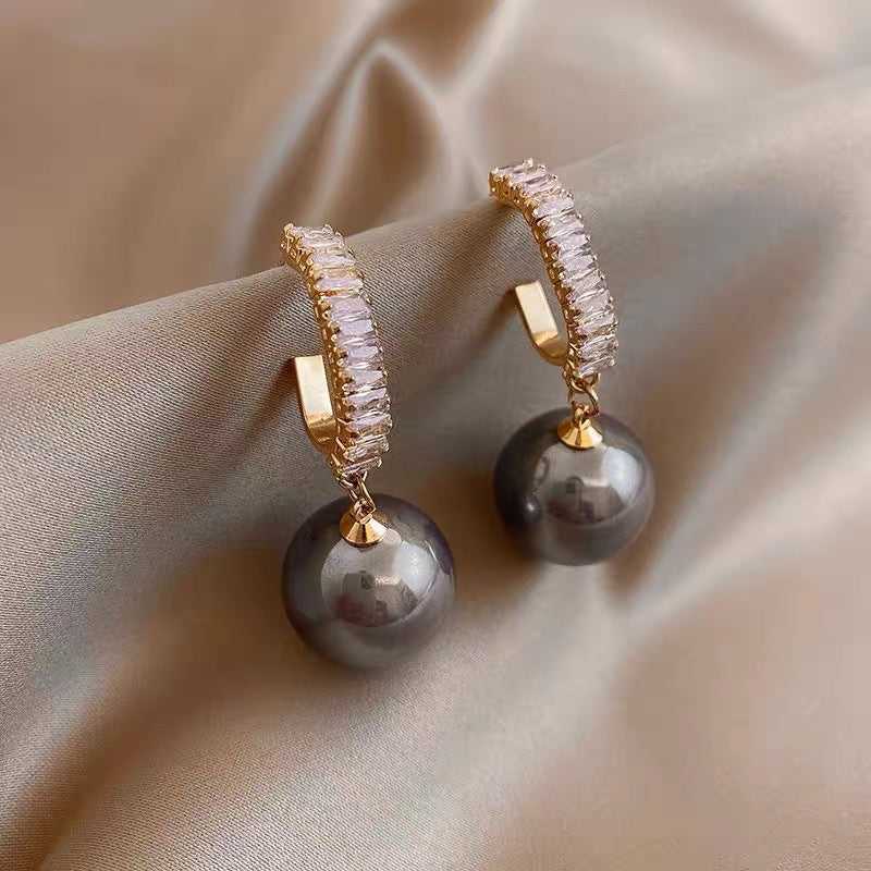 Gray Pearl & Goldtone Drop Earrings