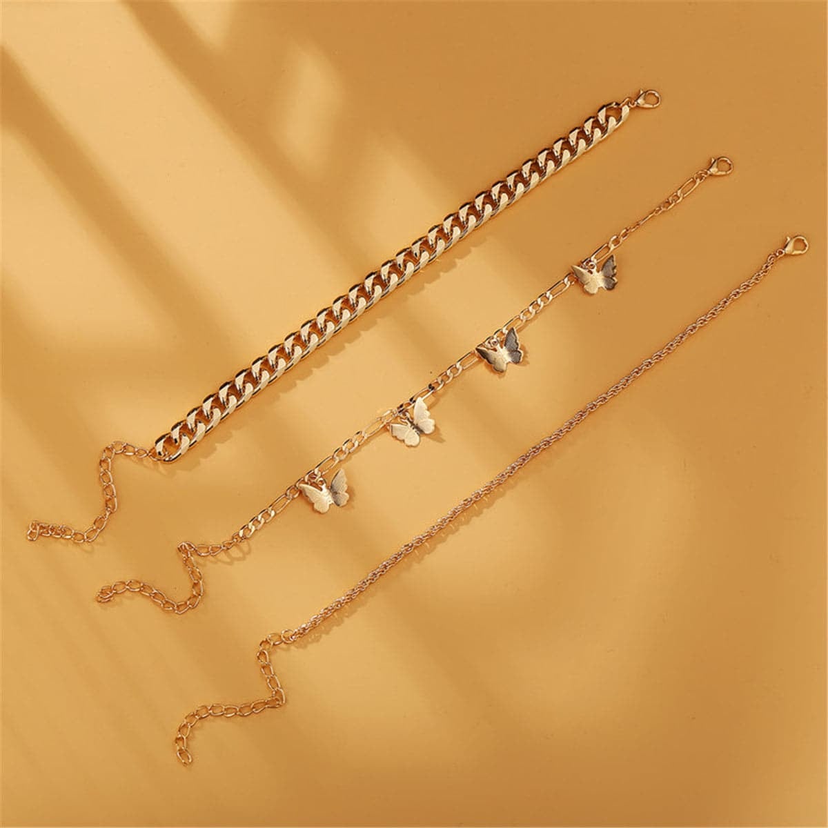 Goldtone Butterfly Anklet Set
