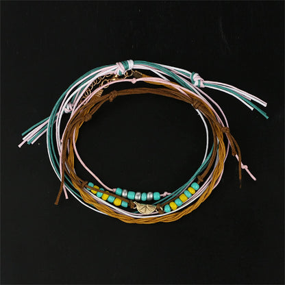 Turquoise & Yellow Multi-Strand Anklet Set